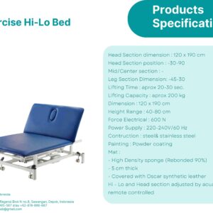 Exercise Hi-Lo Bed 2 Section 1 Motor (Naik-Turun Saja), Reclining Kepala Hidrolik